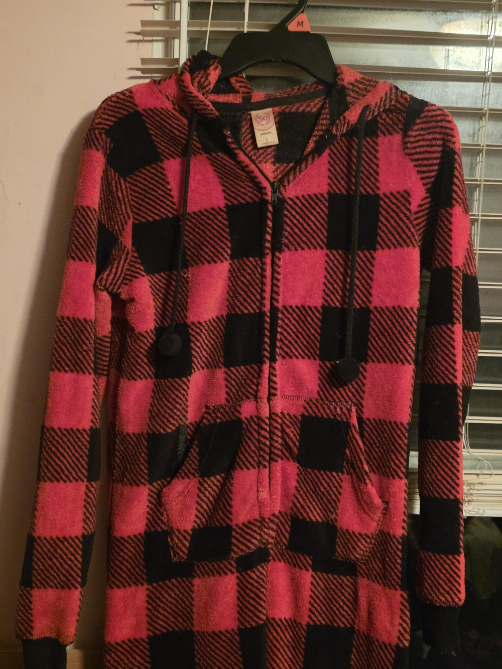 SO Red and Black Plaid Hooded Jumpsuit Romper - Picture 3 of 4